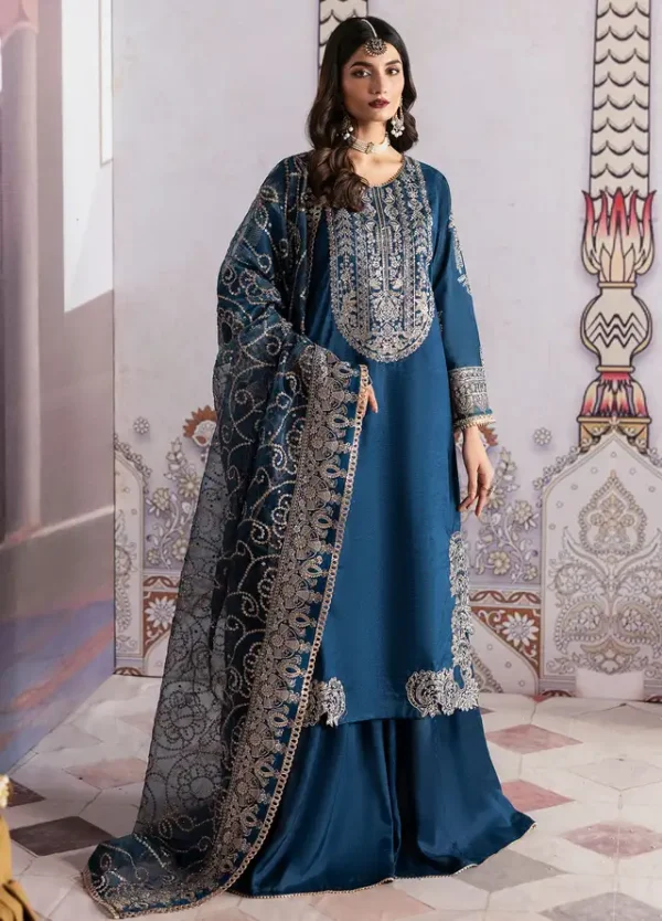 Sahane Embroidered Raw Silk Suits Unstitched 3 Piece SNE24TG TSG-04 Azure - Festive Collection