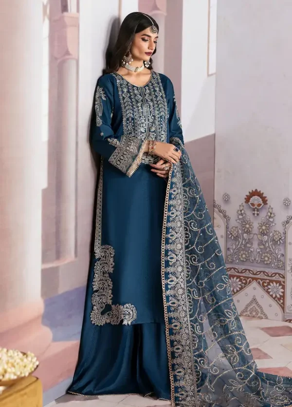 Sahane Embroidered Raw Silk Suits Unstitched 3 Piece SNE24TG TSG-04 Azure - Festive Collection - Image 4