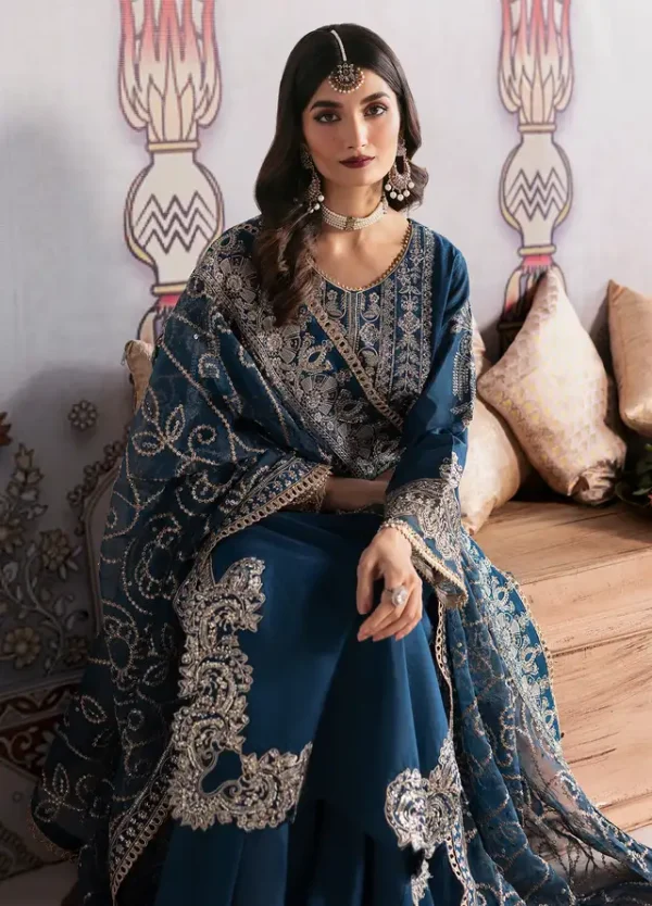 Sahane Embroidered Raw Silk Suits Unstitched 3 Piece SNE24TG TSG-04 Azure - Festive Collection - Image 3