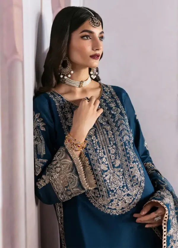 Sahane Embroidered Raw Silk Suits Unstitched 3 Piece SNE24TG TSG-04 Azure - Festive Collection - Image 2