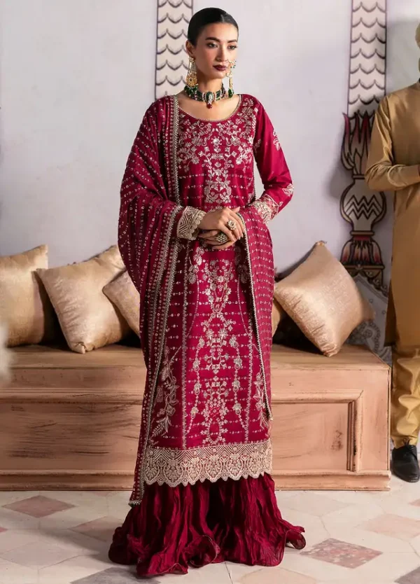 Sahane Embroidered Raw Silk Suits Unstitched 3 Piece SNE24TG TSG-07 Merlot - Festive Collection - Image 5