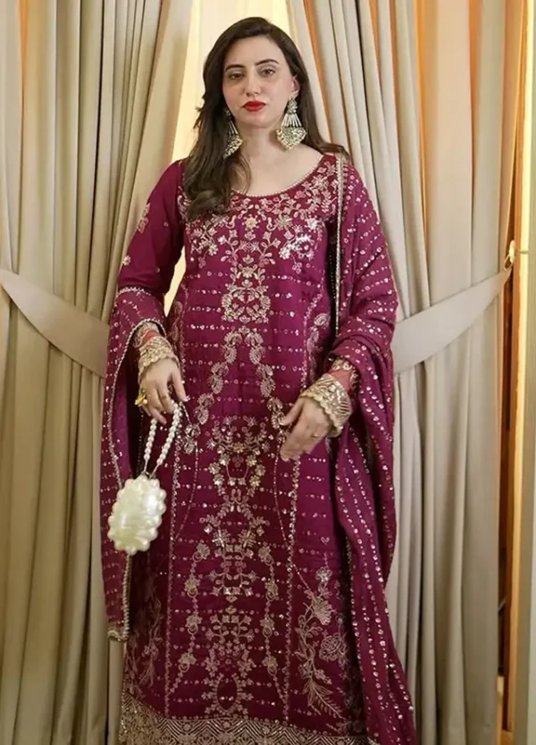 Sahane Embroidered Raw Silk Suits Unstitched 3 Piece SNE24TG TSG-07 Merlot - Festive Collection