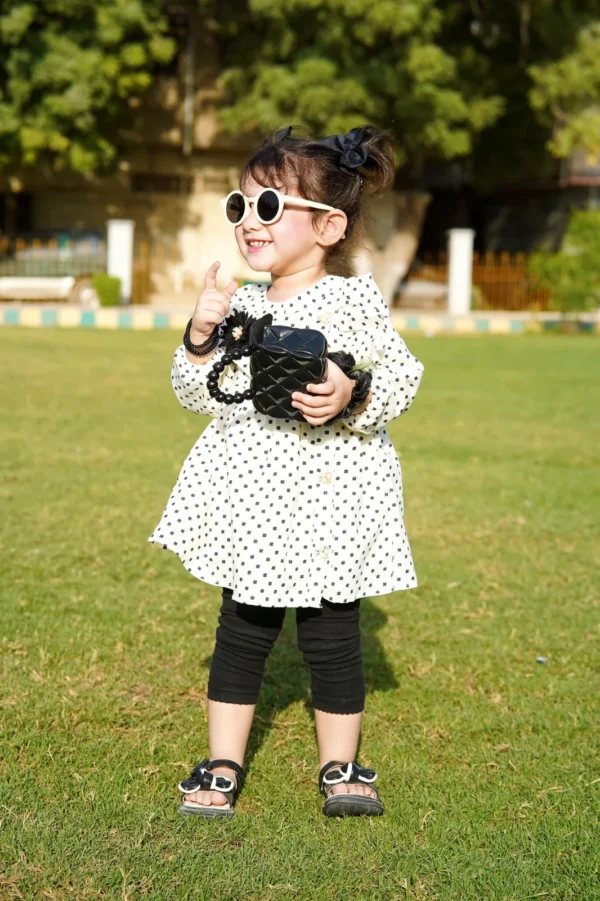 Chic Polka Dot Girl's Long Sleeve Top - Trendy Black and White Design for Stylish Kids - Image 2