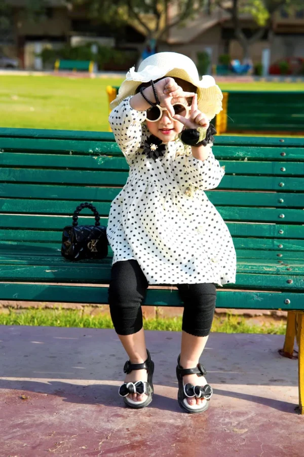 Chic Polka Dot Girl's Long Sleeve Top - Trendy Black and White Design for Stylish Kids - Image 3