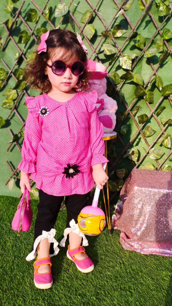 Pink Polka Dot Ruffled Top for Girls - Trendy and Comfortable - Image 4